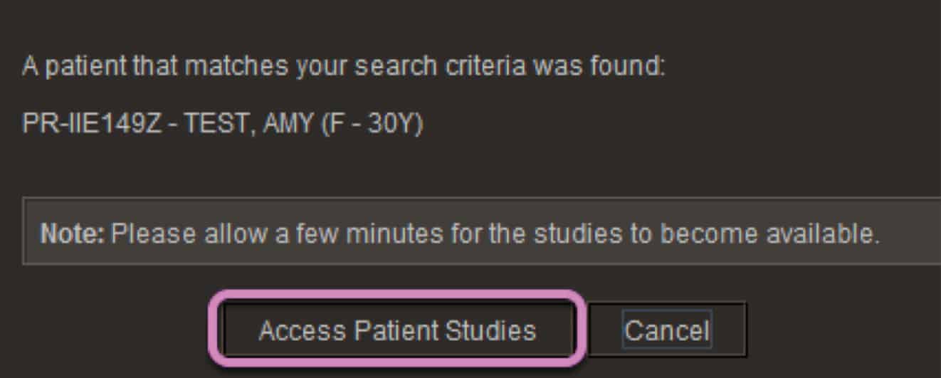 Snippet from 'Break Glass', highlighting the 'Access Patient Studies' button