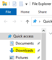 Snippet of File Explorer highlighting the Downloads section