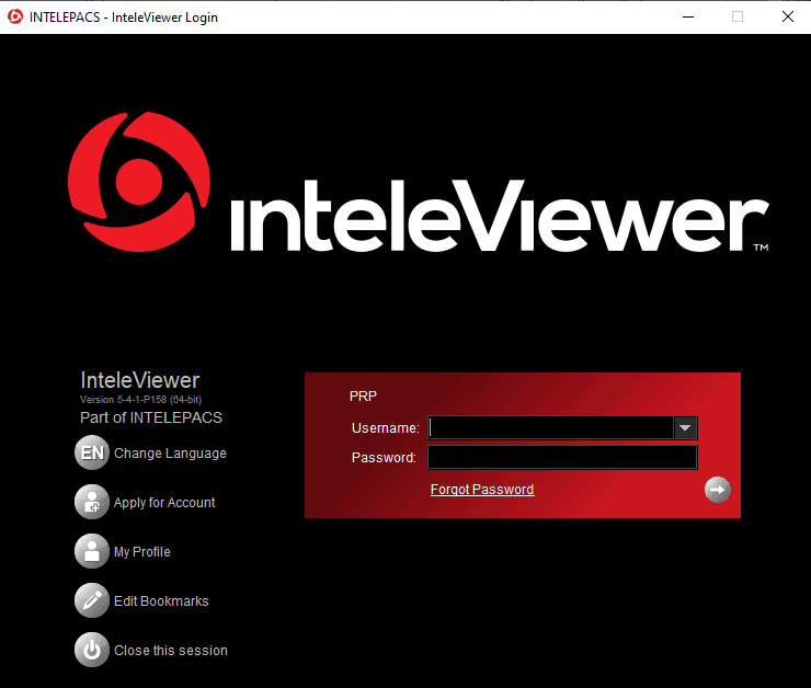 InteleViewer login Interface 