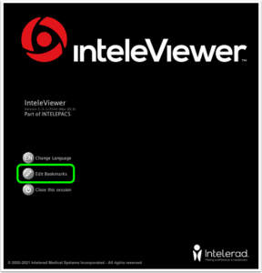 Snippet of where to access InteleViewer's 'edit bookmarks'