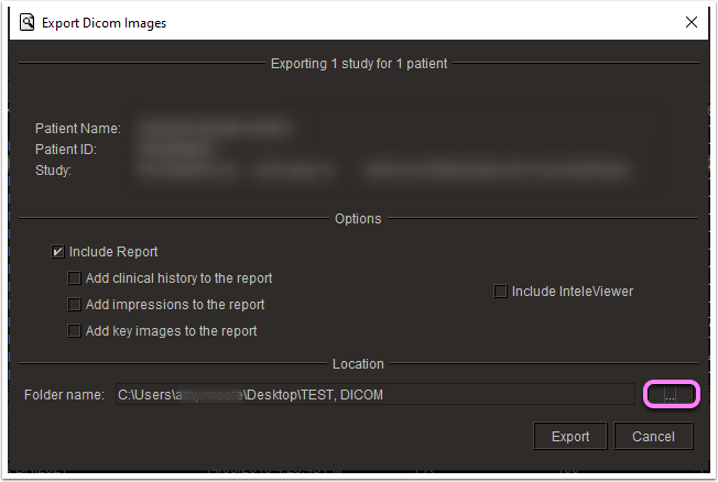 Snippet of exporting Dicom images from InteleViewer