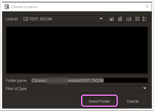 Snippet of how to locate folder within PC, highlighting the 'Select Folder' button