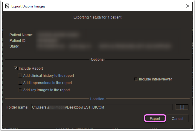 Snippet of exporting Dicom images from InteleViewer