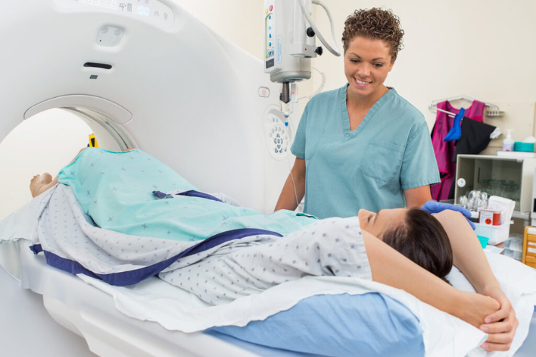 Doctor Helping Patient with CT scan